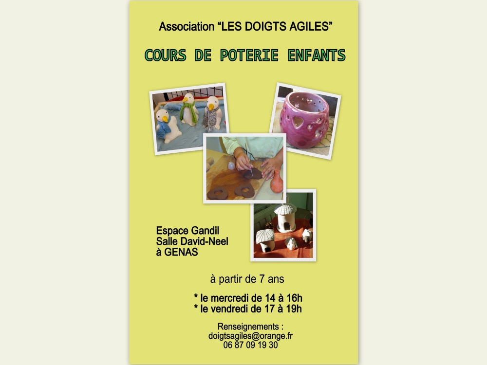 GENAS | Des places aux cours enfants de poterie des « Doigts Agiles »