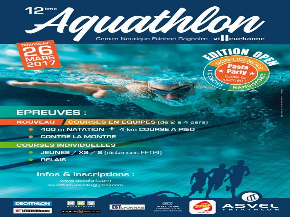 VILLEURBANNE | 12° Aquathlon le dimanche 26 Mars prochain
