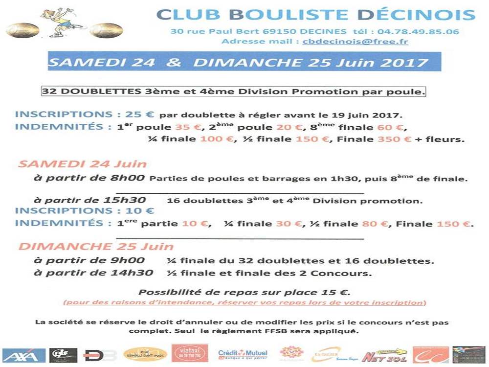DECINES | Club Bouliste > concours de doublettes et qualif au championnat de France