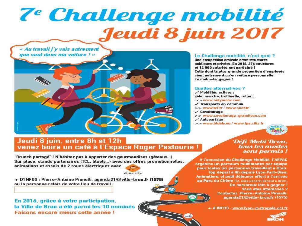 BRON: 7° Challenge de la Mobilité le jeudi 8 juin