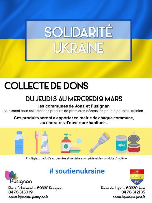 JONS-PUSIGNAN | Solidarité Ukraine > une collecte commune de dons